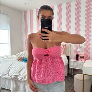 Pink Strapless Floral Top